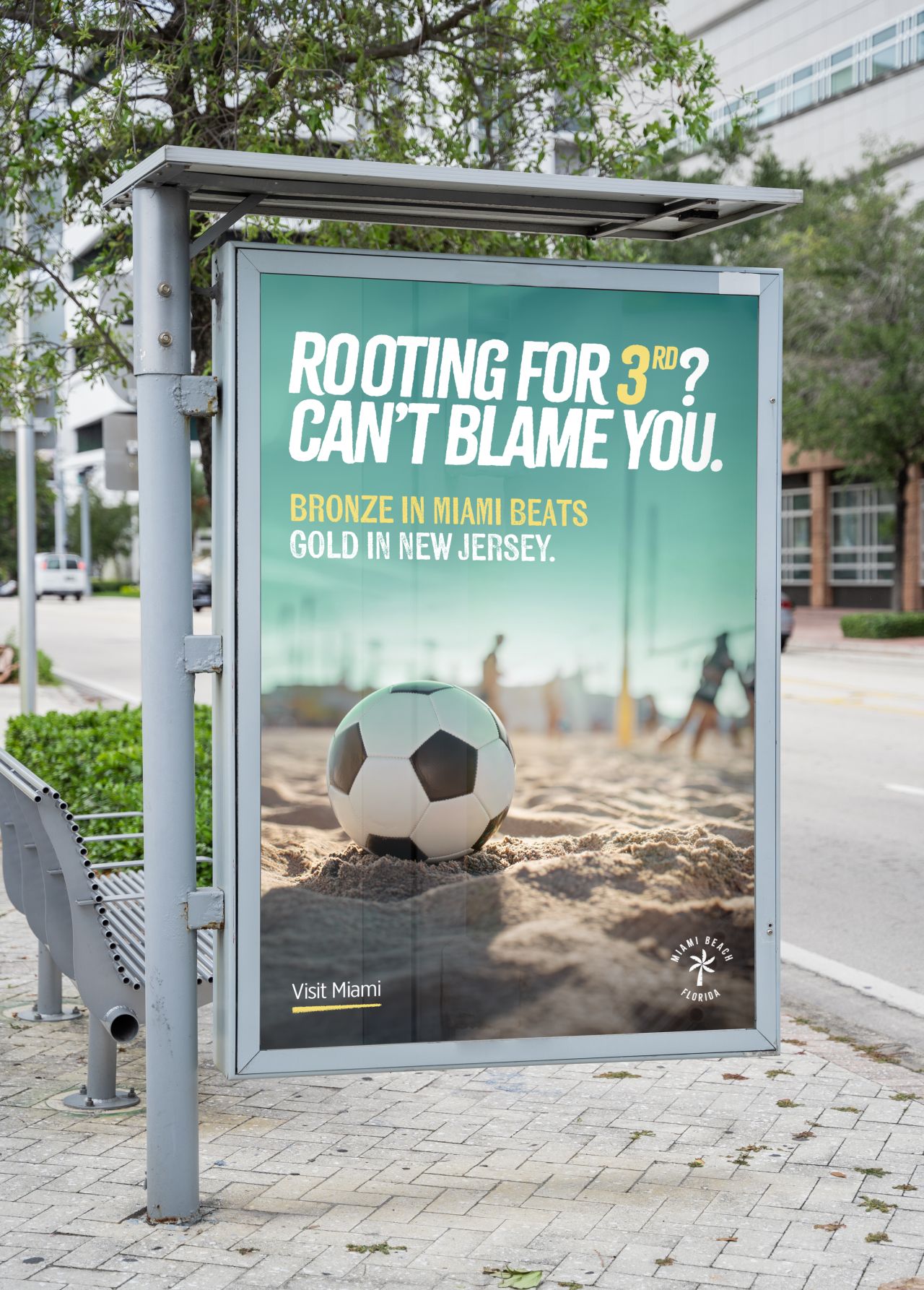Rooting for 3rd? Can't blame you — Visit Miami bus shelter
